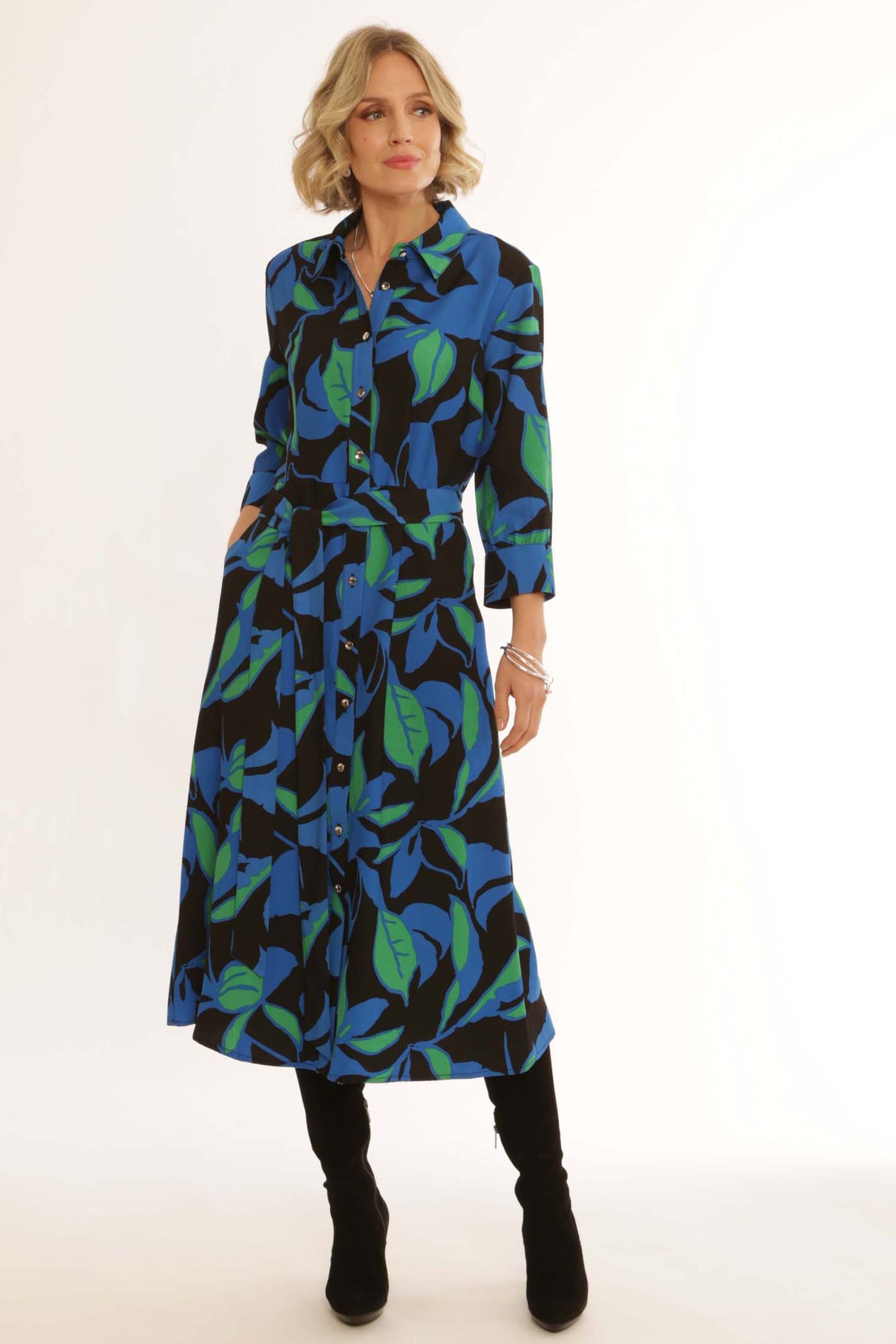 pomodoroclothingclashingleafshirtdress12452blue