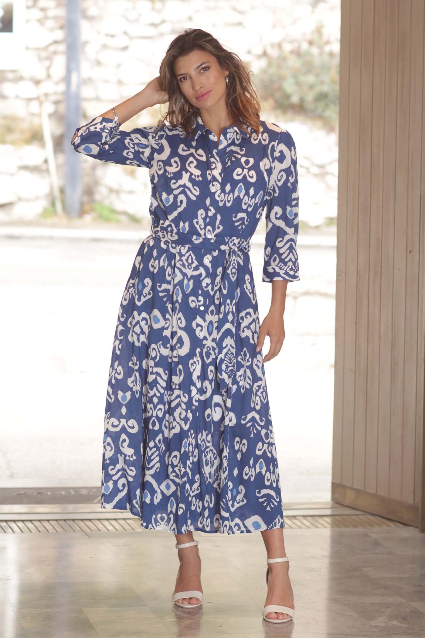 pomodoroclothinglargeaztekshirtdress52509blue