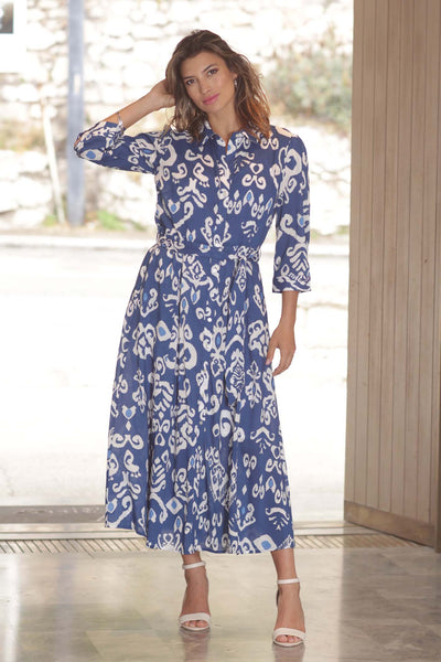 pomodoroclothinglargeaztekshirtdress52509blue