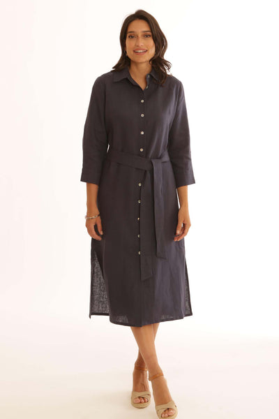 pomodoroclothinglinenshirtdress22505navy