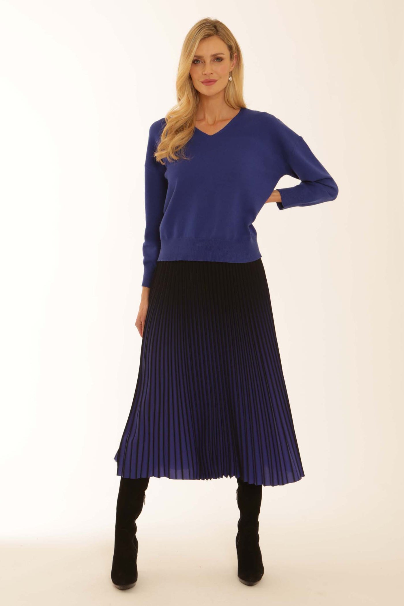 pomodoroclothingombrepleatedskirt52551blue