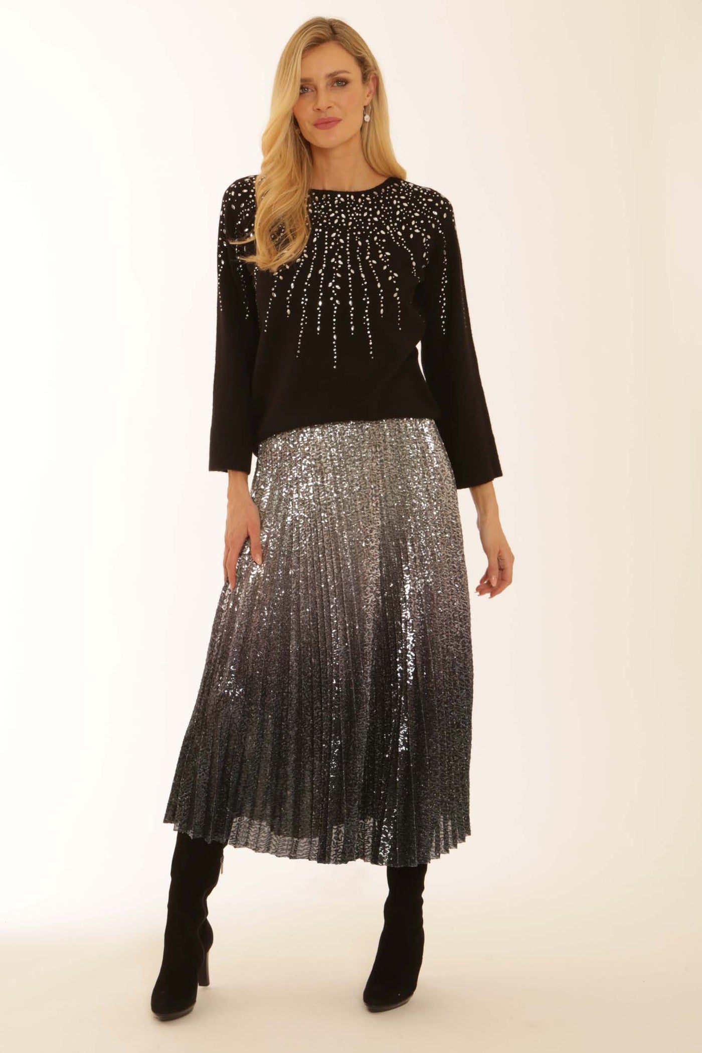 pomodoroclothingombresequinpleatedskirt52553silver