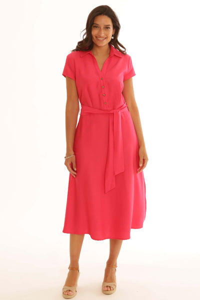 pomodoroclothingsolidfitandflaredress32503raspberry