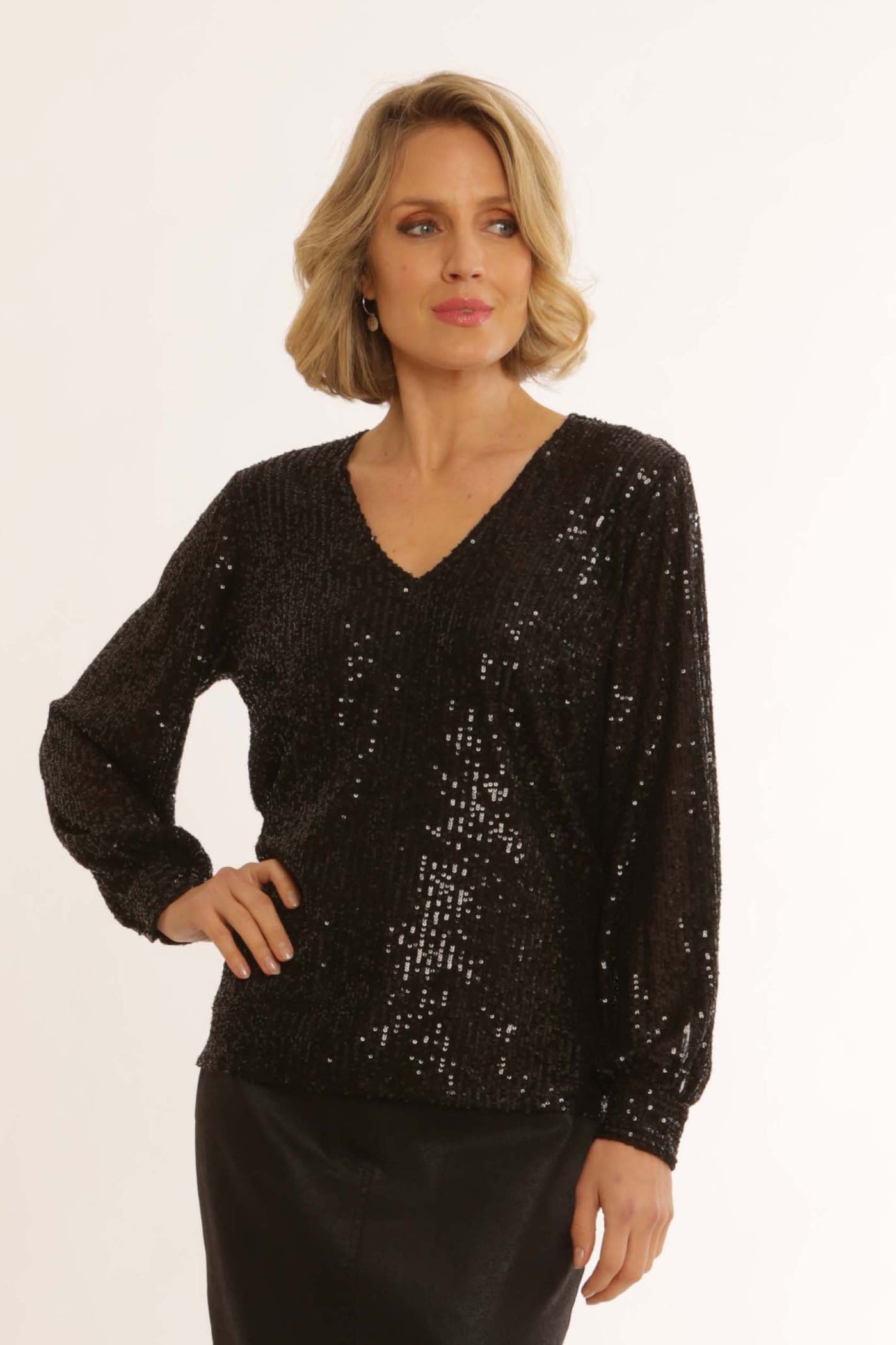 pomodoroclothingsolidsequinblouse62451black