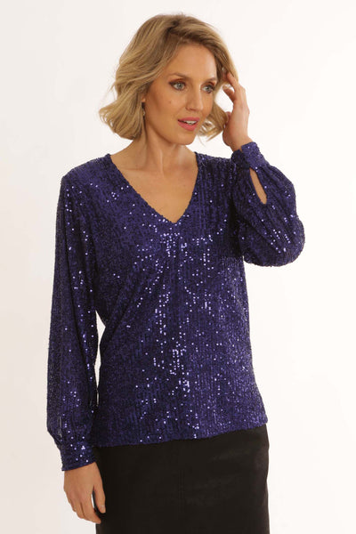 pomodoroclothingsolidsequinblouse62451blue