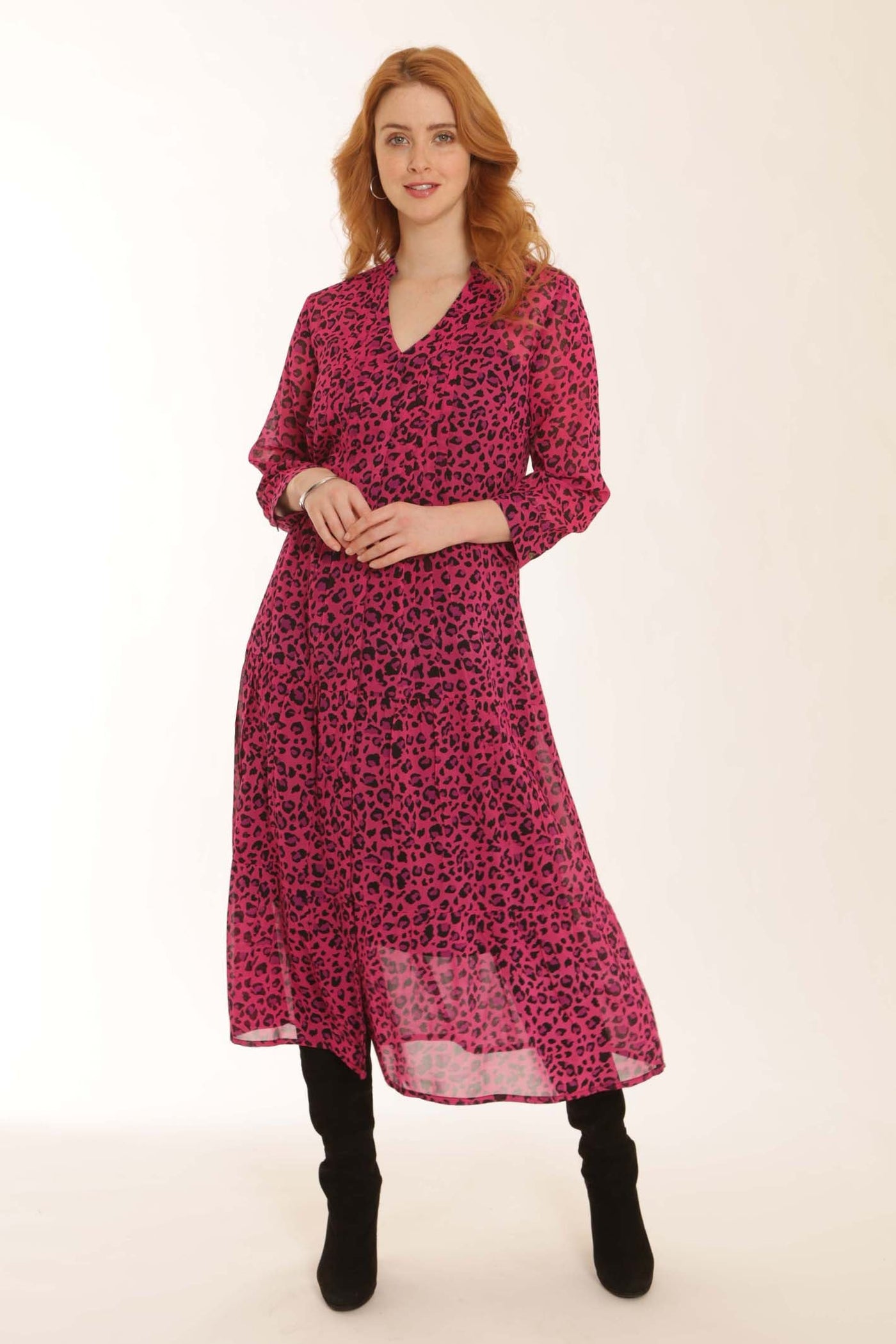 Pomodoro Clothing Leopard Midi Dress 72257